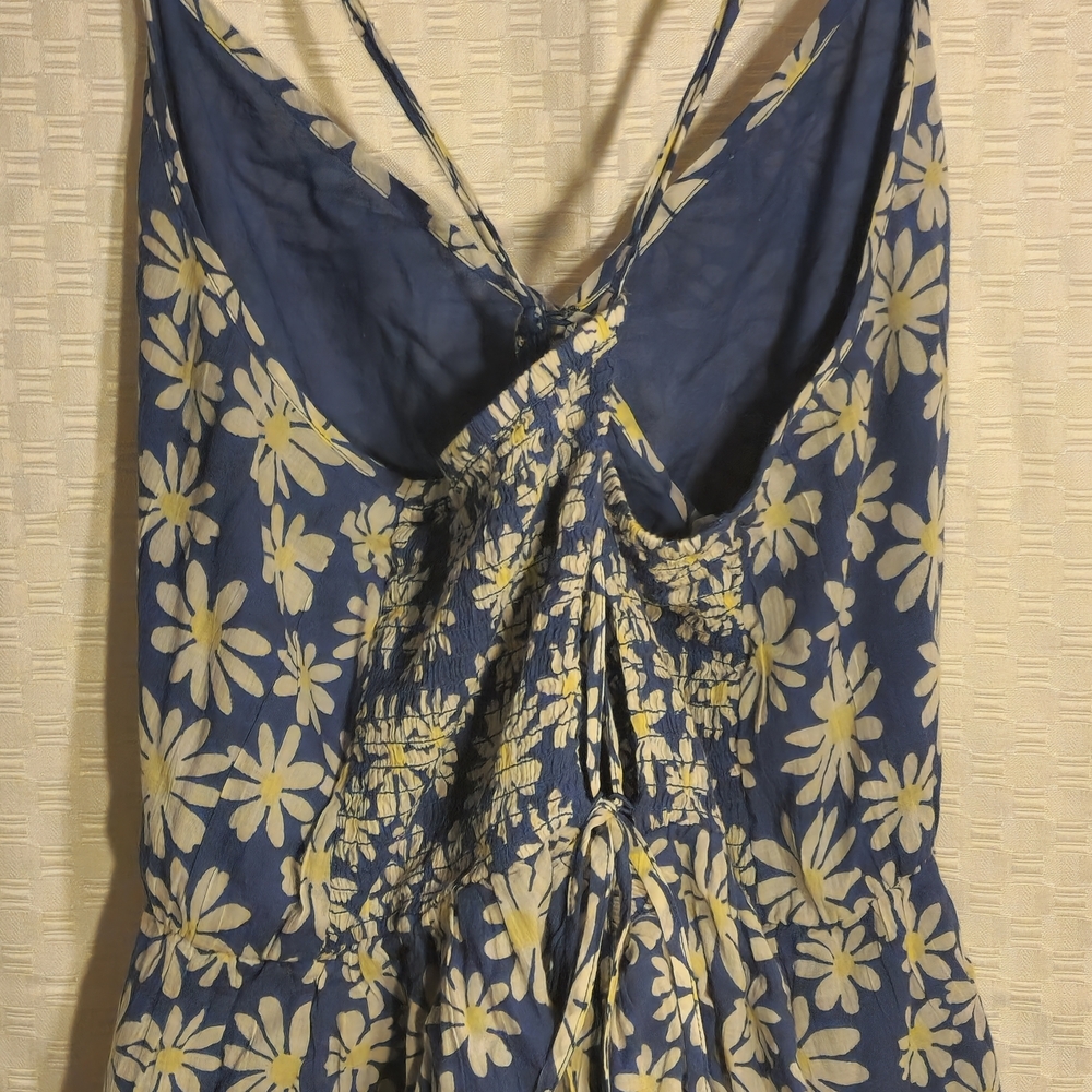 Women's Blue Daisy Romper Lace Up Back Soft Cotton Stretchy - Picture 3 of 5